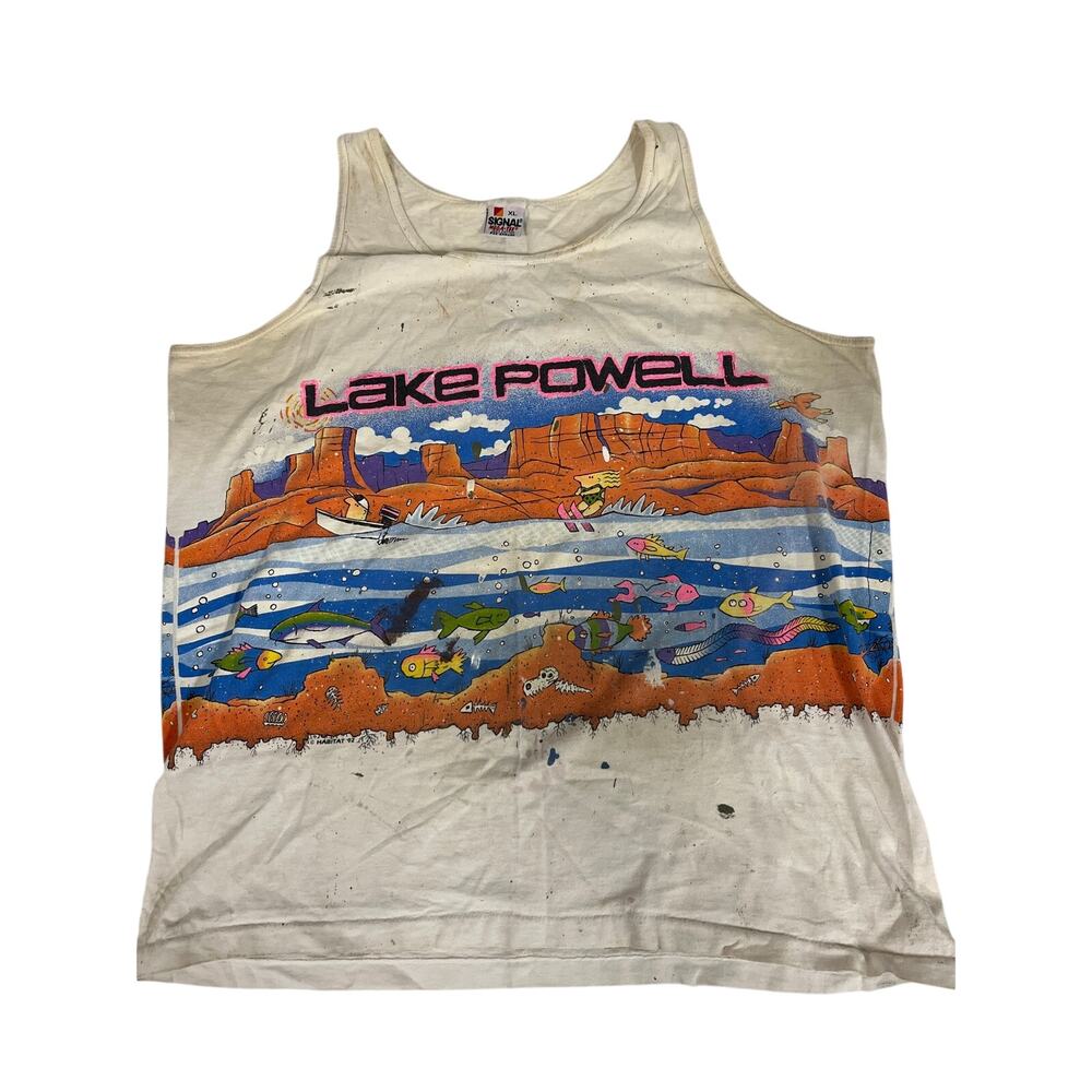 Vintage Lake Powell Tank Top XL Signal Habitat 1992 All Over Print USA Rare